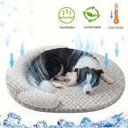 Ice Silk Cooling Pet Bed — Breathable Summer Nest with Bolster Pillow