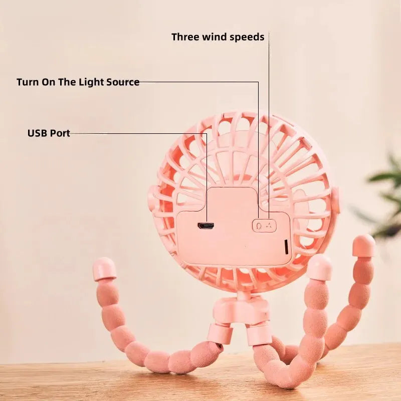 Flexible Octopus Stroller Fan — Clip-On USB Fan for Strollers, Cribs & Car Seats