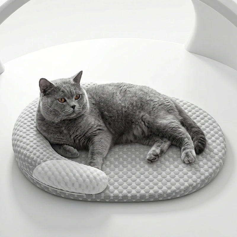 Ice Silk Cooling Pet Bed — Breathable Summer Nest with Bolster Pillow