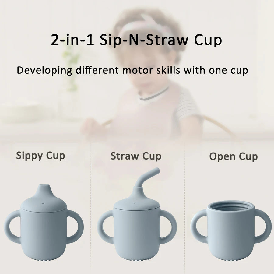 3-in-1 Baby Training Cup — Silicone Sippy, Straw & Snack Cup (BPA-Free)