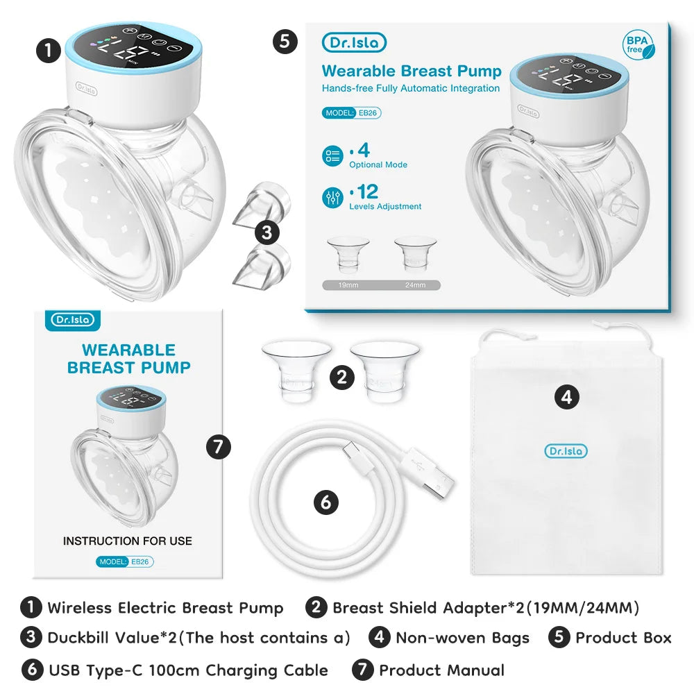 Wearable Electric Breast Pump — Hands-Free, Quiet (4 Modes, 12 Levels)