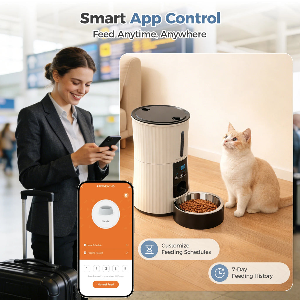WiFi Automatic Cat Feeder — 4L Programmable Food Dispenser with App