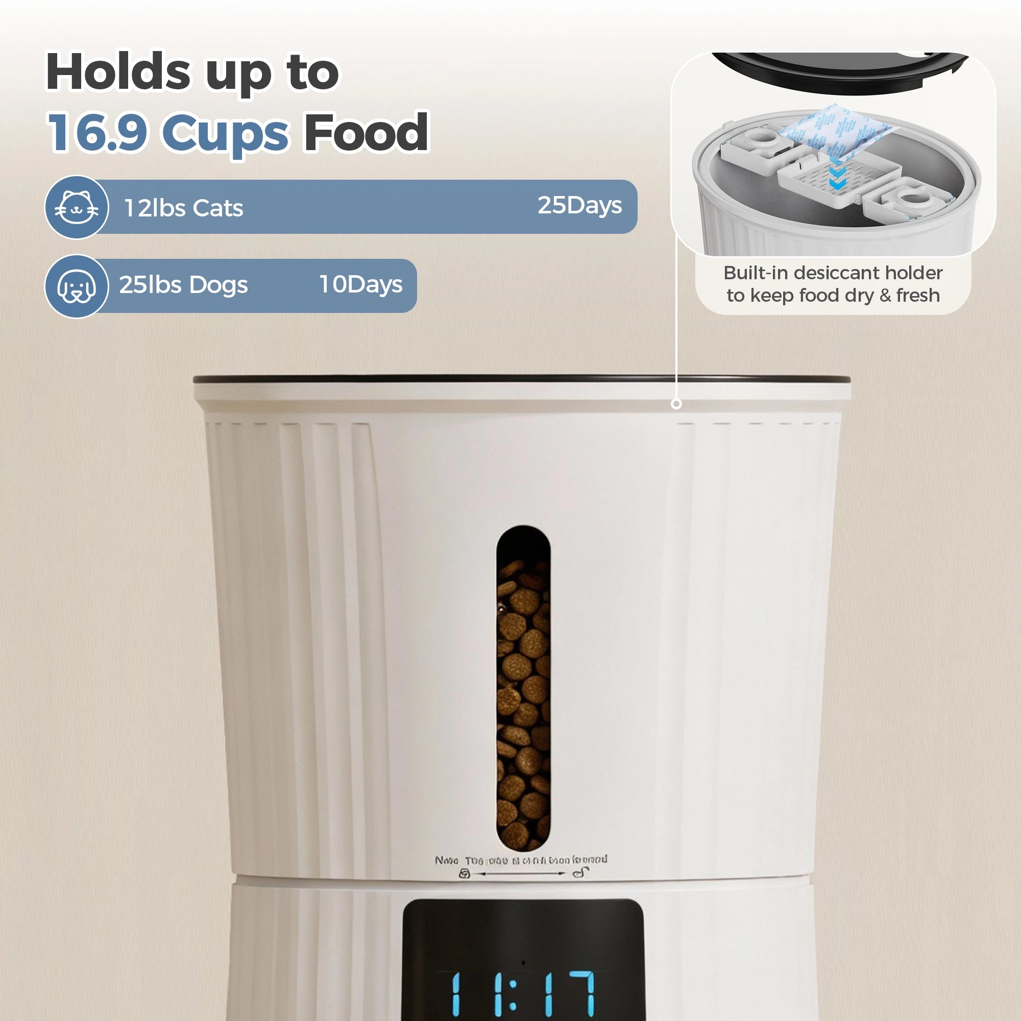 WiFi Automatic Cat Feeder — 4L Programmable Food Dispenser with App