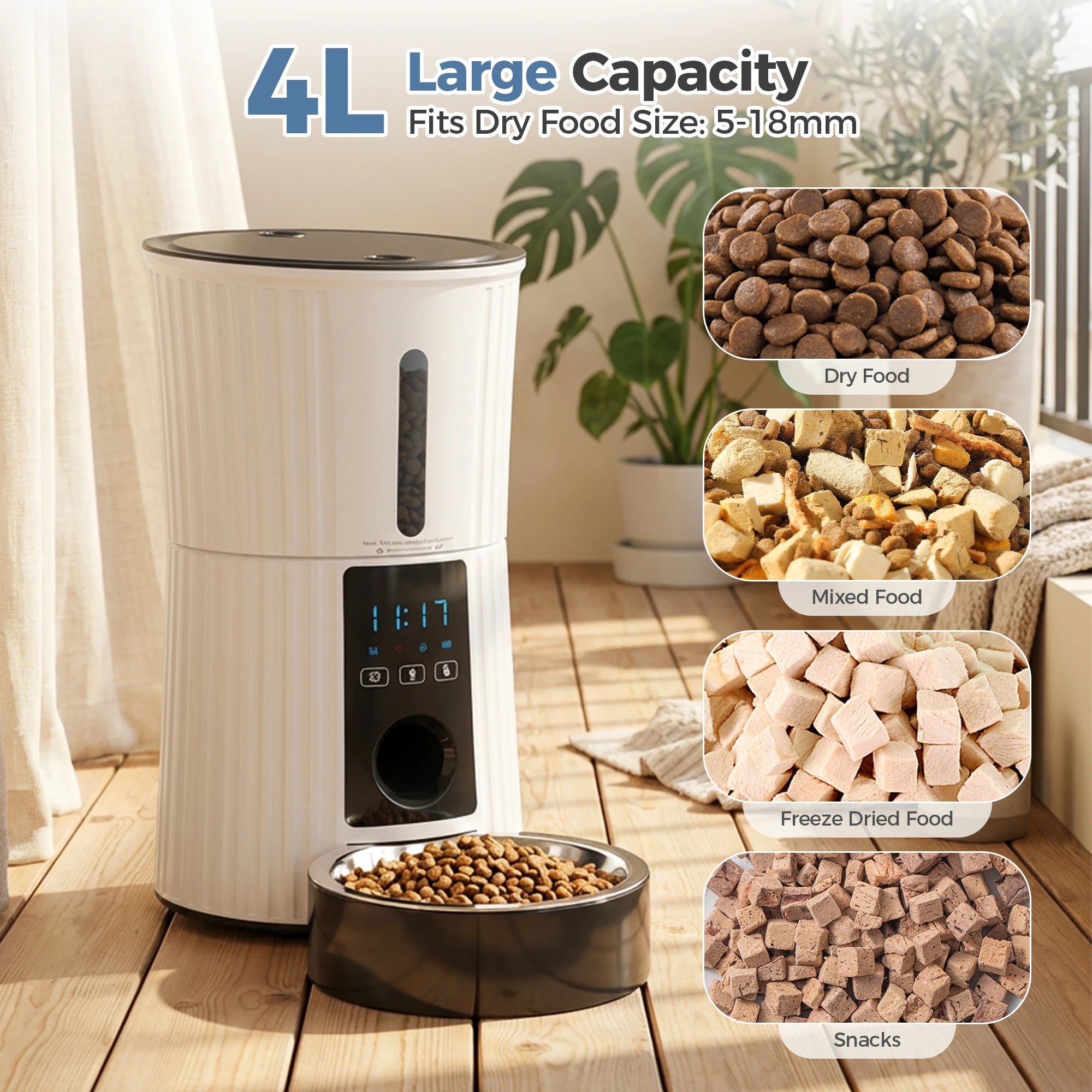 WiFi Automatic Cat Feeder — 4L Programmable Food Dispenser with App