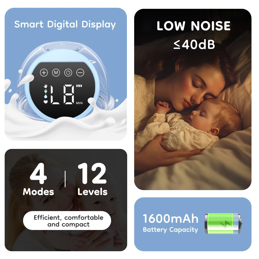 Wearable Electric Breast Pump — Hands-Free, Quiet (4 Modes, 12 Levels)